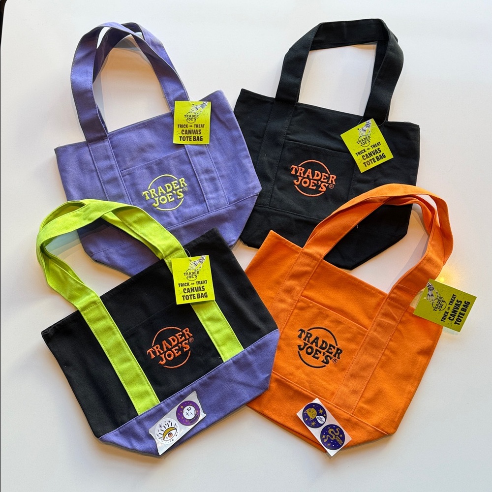 (SET of 4) 🎃 Trader Joe’s Mini Canvas Tote Bags. Halloween. LOWEST PRICE.
